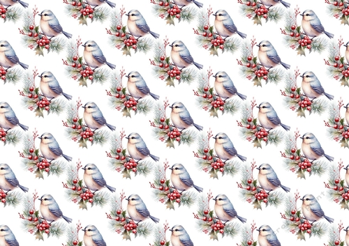Pretty Blue Bird On A Branch With Berries Backing Paper