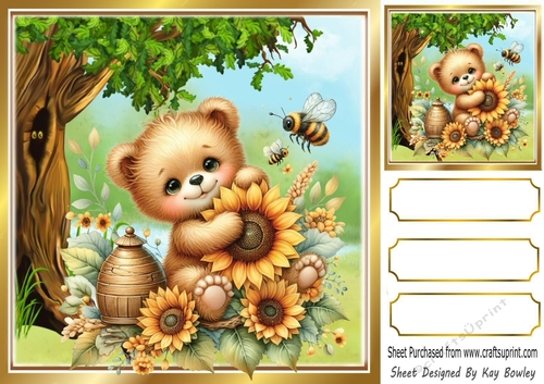 Cute Teddy Bear With Sunflowers & Bees/Woodland 8x8