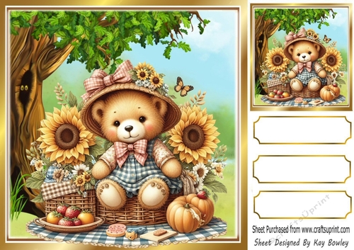 Cute Teddy Bears Picnic With Sunflowers Woodland 8x8