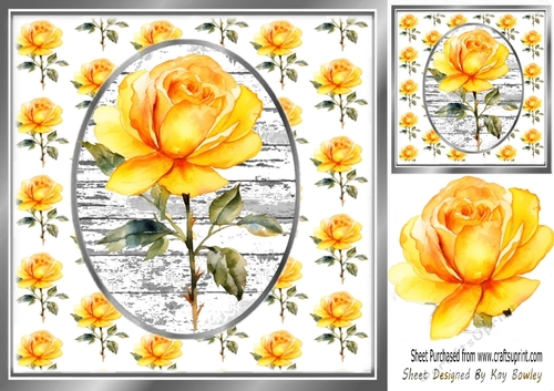 Pretty Yellow Stem Rose On Topper 8x8