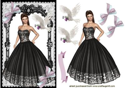 Elegant Lady in Black Lace Dress in Lace Frame