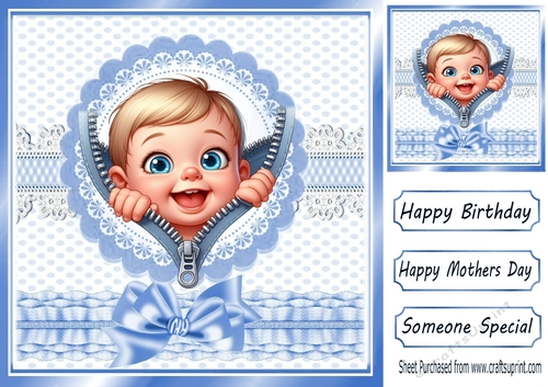 Cute Baby Boy Peeking Blue Dot 8x8 Frame (One)