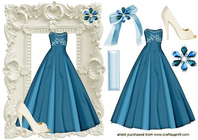 Pretty Ballgown with Shoe in White Ornate Frame