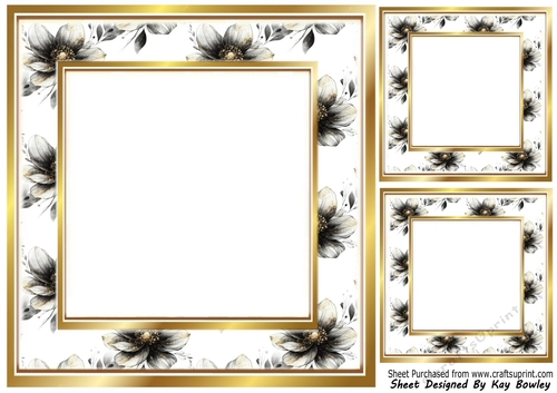 Black Gold Flowers Card Fronts/Insert 8x8
