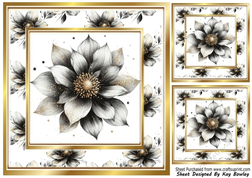 Black Gold Flower Card Front 8X8 (ONE)