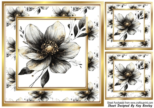 Black Gold Flower Card Front 8X8 (TWO)