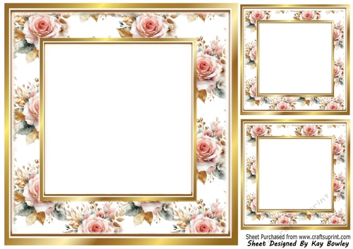 Pink Gold Roses Card Fronts/Insert 8X8