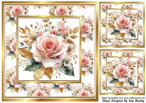 Pink Gold Roses Card Fronts 8x8 (ONE)