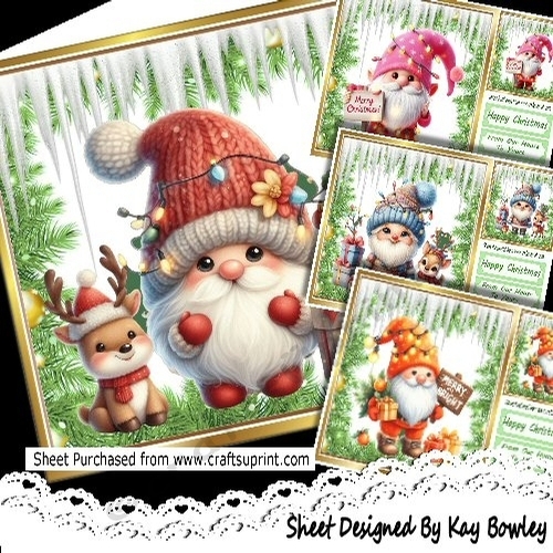 4 Lovely Christmas Gnomes With Icicles Card Fronts 8X8 Mini Kit