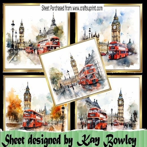 5 Lovely 8x8 Gold Frame Toppers With THE LONDON RED BUS, Mini Kit
