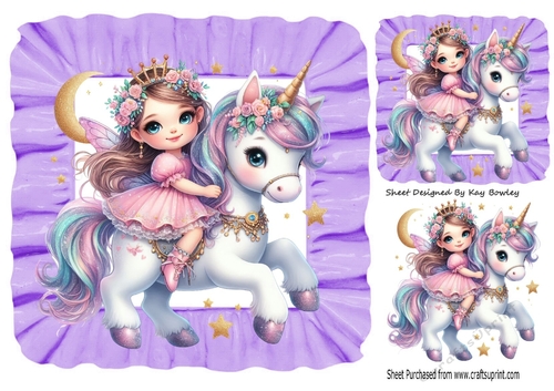 Pretty Fairy With Unicorn Purple Frill 7x7 Frame