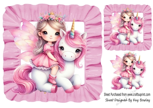 Pretty Fairy With Unicorn Pink Frill 7x7 Frame