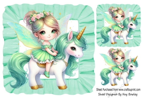 Pretty Fairy With Unicorn Turq Frill 7x7 Frame