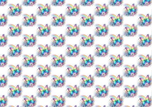 Pretty Glitter Butterflies With Rainbows Backing Paper (SMALL)