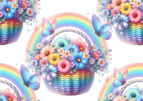 Pretty Basket Of Flowers Butterflies, Rainbow Backing Paper (BIG)