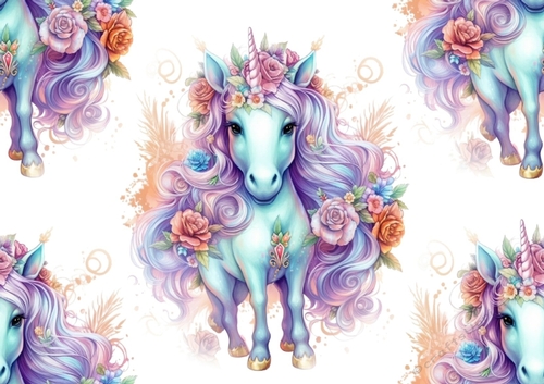 Pretty Glitter Rainbow Unicorn With Roses Backing Paper (BIG)