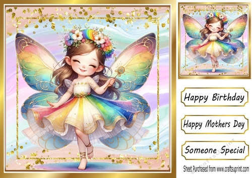  Glitter Rainbow Frame  With Pretty Fairy 8x8