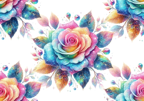 Beautiful Glitter Rainbow Rose Backing Paper (BIG)