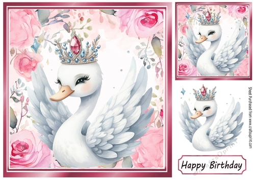 Pretty Frame Of Pink Roses With A White Princess Swan 8x8 Card