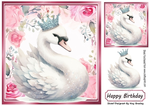  Frame Of Pink Roses With A White Princess Swan With Crown 8x8 Card