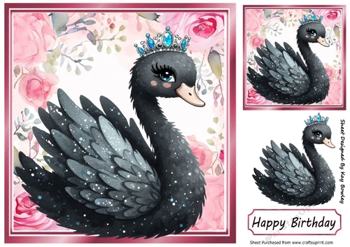  Frame Of Pink Roses With A Black Princess Swan & Crown 8x8 Card