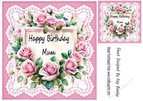Lace & Pink Roses 8x8 Card (BIRTHDAY FOR MUM)