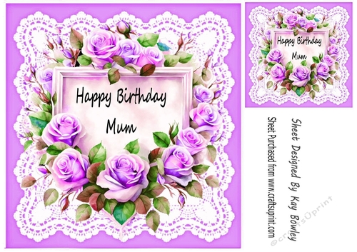 Lace & Lilac Roses 8x8 Card (BIRTHDAY FOR MUM)