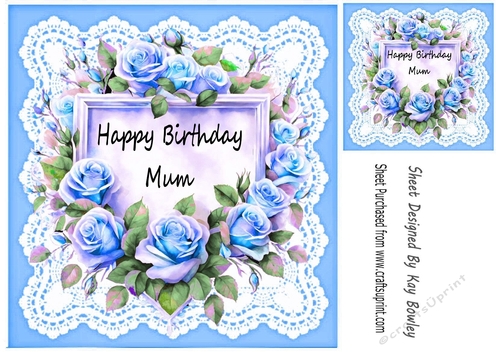 Lace & Blue Roses 8x8 Card (BIRTHDAY FOR MUM)