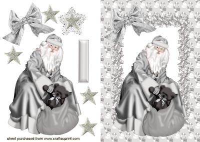 Santa in Silver in Holly Frame
