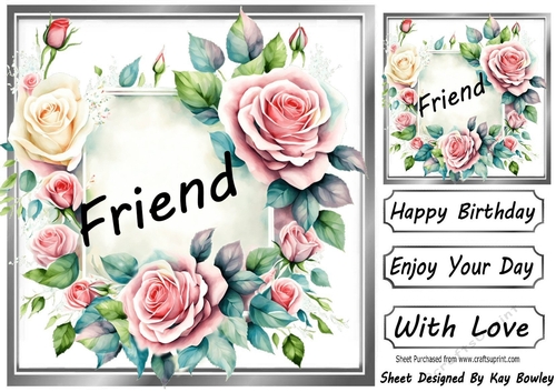 Pretty Pink & Cream Roses In Silver Frame 8x8 for FRIEND