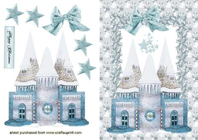 Christmas Snow House in Holly Frame