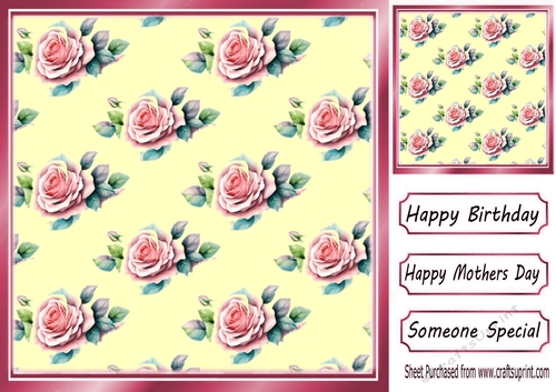 Pretty Pink /Cream With Roses 8X8 Card