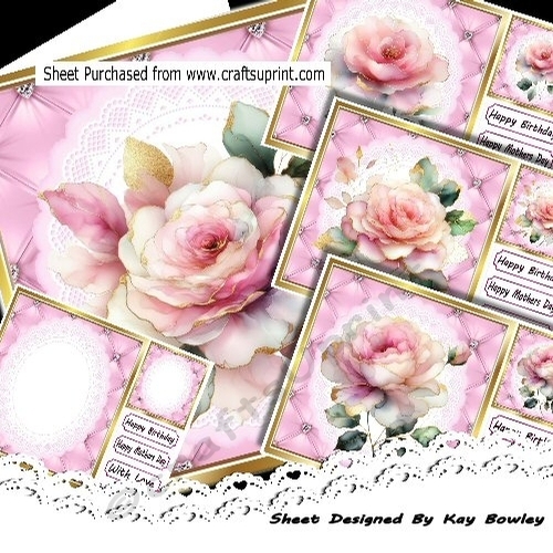 4 Pretty Pink Roses Diamond/Quilt  8X8 Frames 8x8 Mini Kit