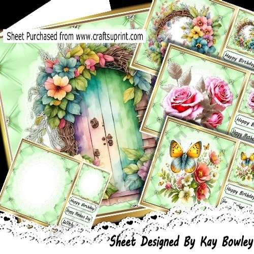 4 Pretty Variety Of Flowers, Green  Diamond/Quilt  8X8 Frames 8x8 Mini Kit