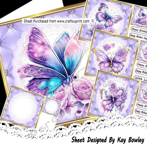 4 Pretty Floral Purple Butterflies Diamond/Quilt 8x8 Mini Kit