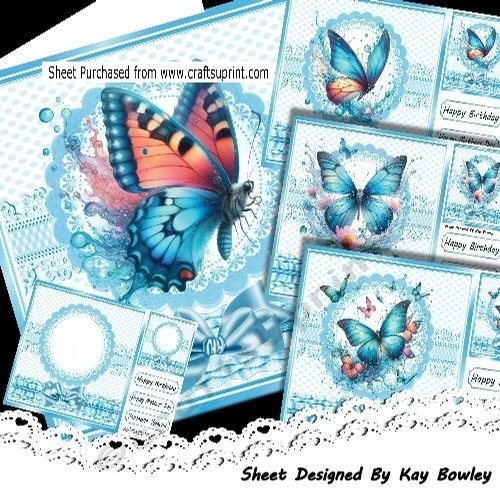  4 Pretty Turq ButterflIES In Ornate 8x8 Frames With Frill 8X8 Mini Kit