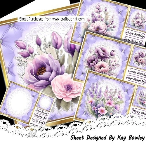 4 Lovely Spring Lilac/Pink Flowers Purple Diamond/Quilt 8x8 Mini Kit