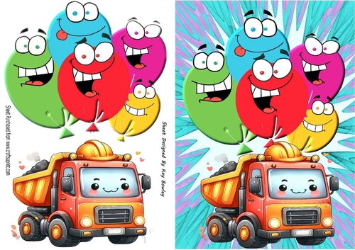 Lovely A5 Toony Balloons Card With Yellow Truck (ONE)