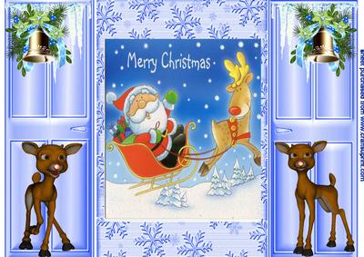 Santa in His Sleigh with Rudy, Gatefold