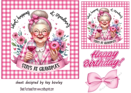 Pink Gingham 7X7 Card With Granny Quote (ONE)