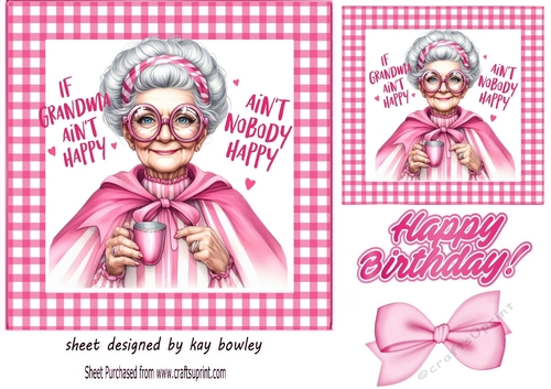 Pink Gingham 7X7 Card With Granny Quote (TWO)