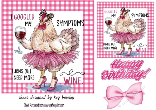 Pink Gingham 7X7 Card With Funny Chicken Quote (TWO)