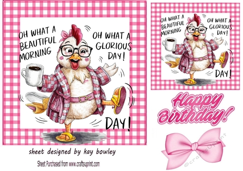 Pink Gingham 7X7 Card With Funny Chicken Quote (THREE)