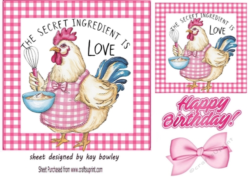 Pink Gingham 7X7 Card With Funny Chicken Quote (FOUR)