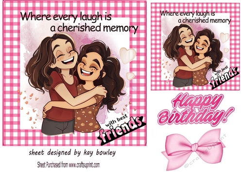 Pink Gingham 7X7 Card With Best Friends Quote 
