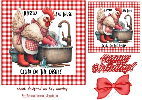 Red Gingham 7X7 Card Front With Cheeky Chicken (THREE)