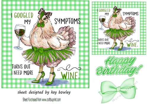 Green Gingham 7X7 Card Front With Cheeky Chicken (FOUR)