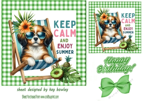 Green Gingham 7X7 Card Front With Dog Chilin In The Summer