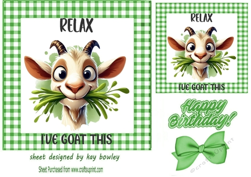 Green Gingham 7X7 Card Front With Funny Goat 