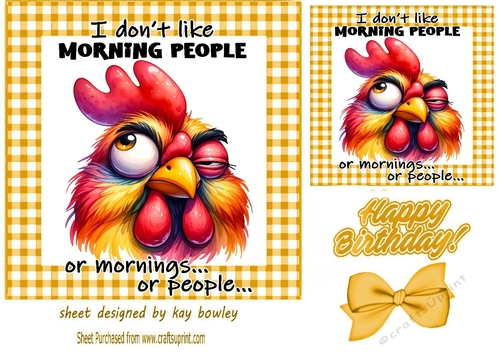 Gold Gingham 7X7 Card With Grumpy Chicken (ONE)